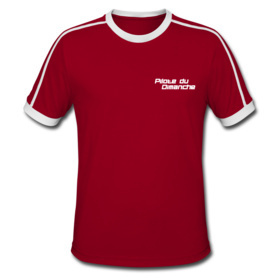 T-Shirt rétro, bicolor rouge/blanc avec logos "pilote du dimanche" blancs
